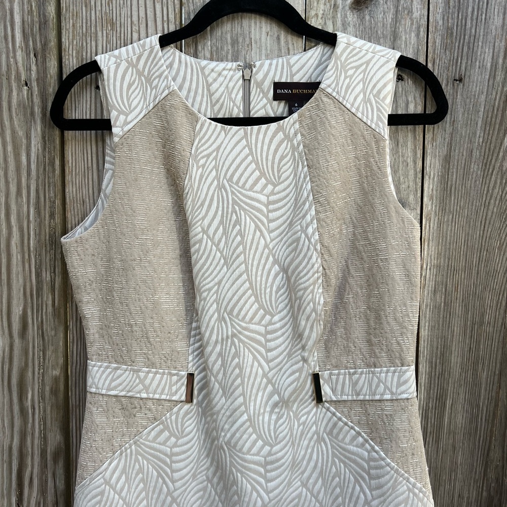 DANA BUCHMAN Beige and Cream Sleeveless Dress Women’s 6 - Picture 6 of 13